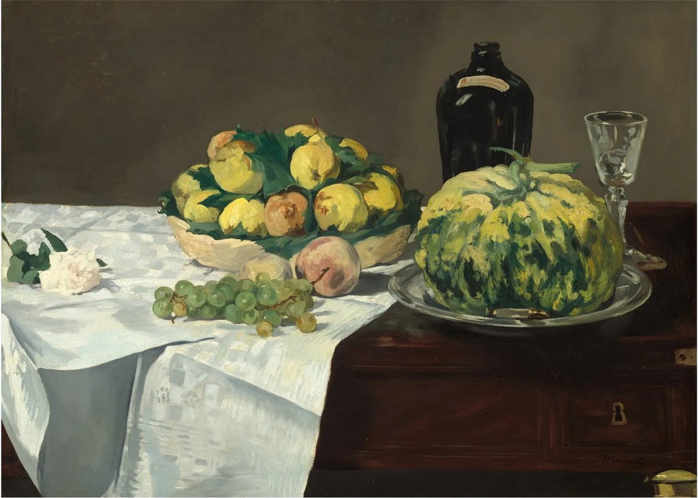 Sklenený obraz - Edouard Manet, Still Life with Melon and Peaches, reprodukcia (70x50 cm)