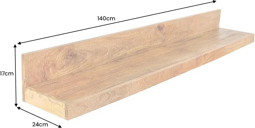 Dizajnová nástenná polica Elegant 140 cm mango