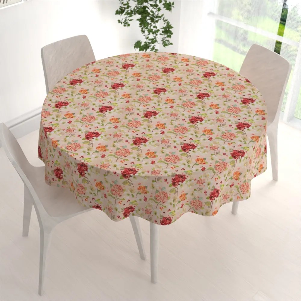 Biante Dekoračný okrúhly obrus PML-091 Hortenzie a ľalie na ružovom Ø 60 cm