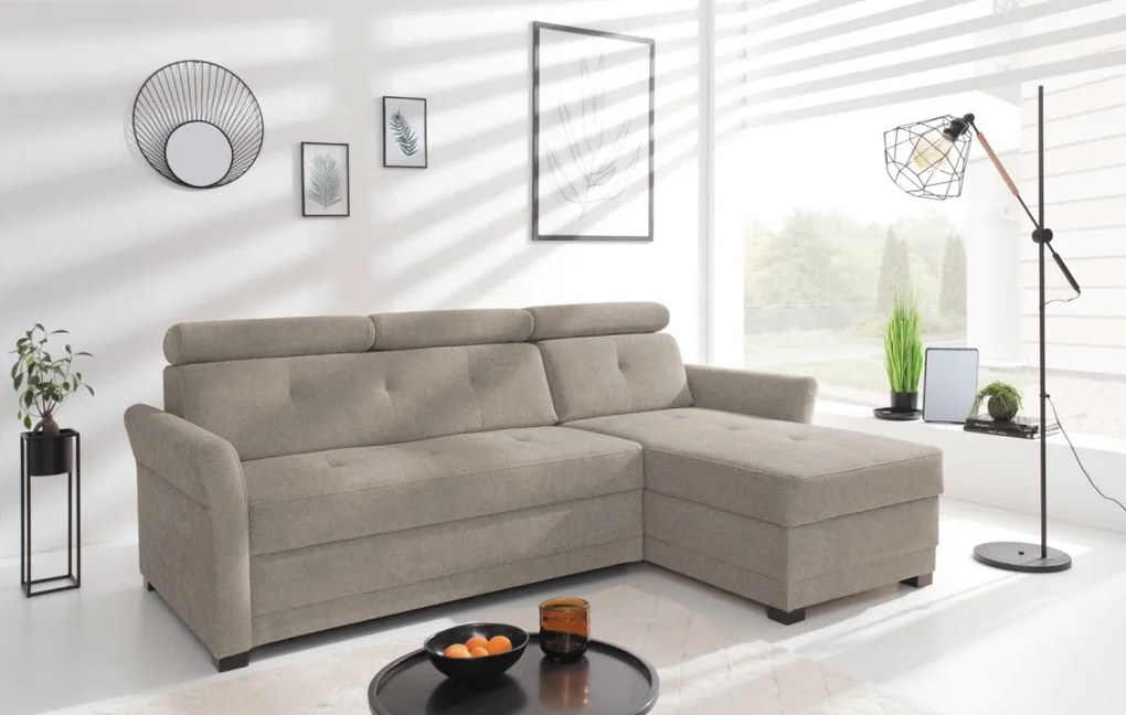 Rohová sedacia súprava Harris, hnedo-béžová taupe látka, pravý roh