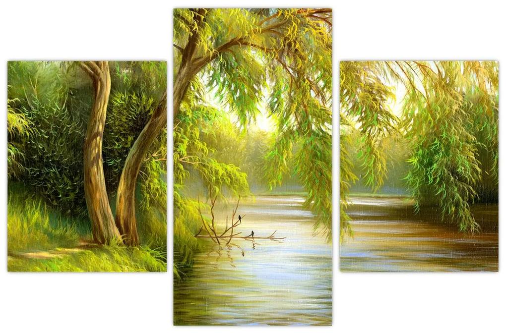 Obraz - Vŕba pri jazere, olejomaľba (90x60 cm)