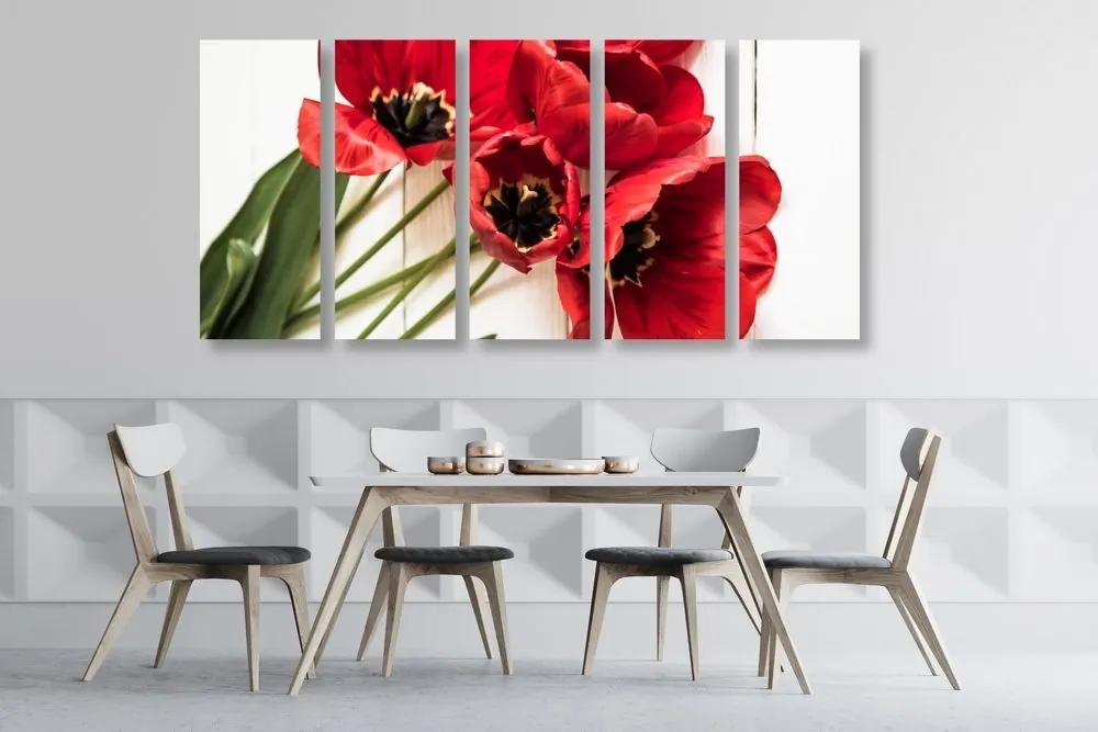 5-dielny obraz rozkvitnuté červené tulipány - 200x100
