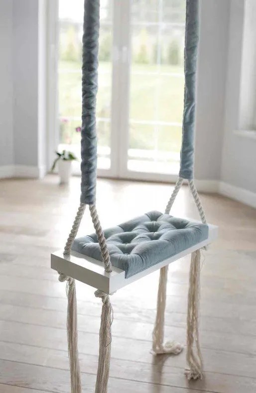 Vintage drevená hojdačka modrá 60/75 cm 75 cm