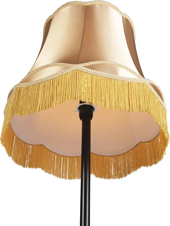 Retro stojaca lampa čierna s tienidlom v štýle babičky zlatá 45 cm - Simplo