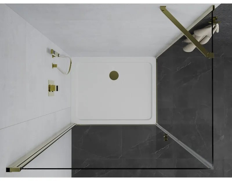 Mexen Pretoria sprchovací kút 90 x 70 cm, 6mm sklo, zlatý profil-číre sklo + slim sprchová vanička 5cm, 852-090-070-50-00-4010