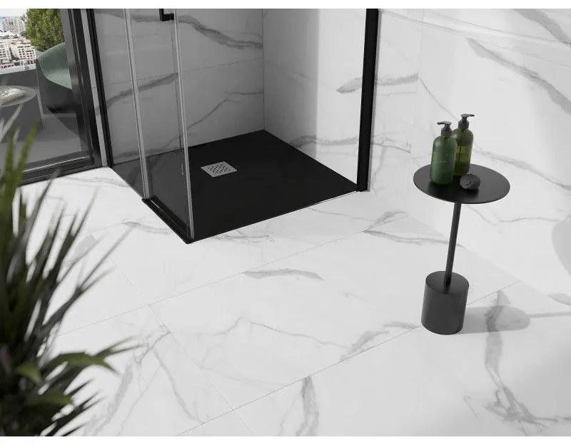 Mexen Stone+, štvorcová vanička z minerálneho kompozitu 90 x 90 cm, čierna matná, 44709090