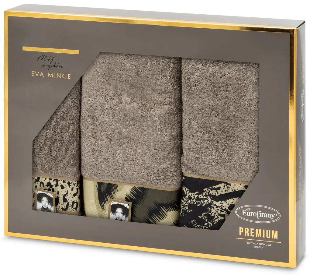 BAVLNENÝ UTERÁK EVA MINGE22 SADA 1KS 30X50 CM, 1KS 50X90 CM, 1KS 70X140 CM TMAVOBÉŽOVÁ