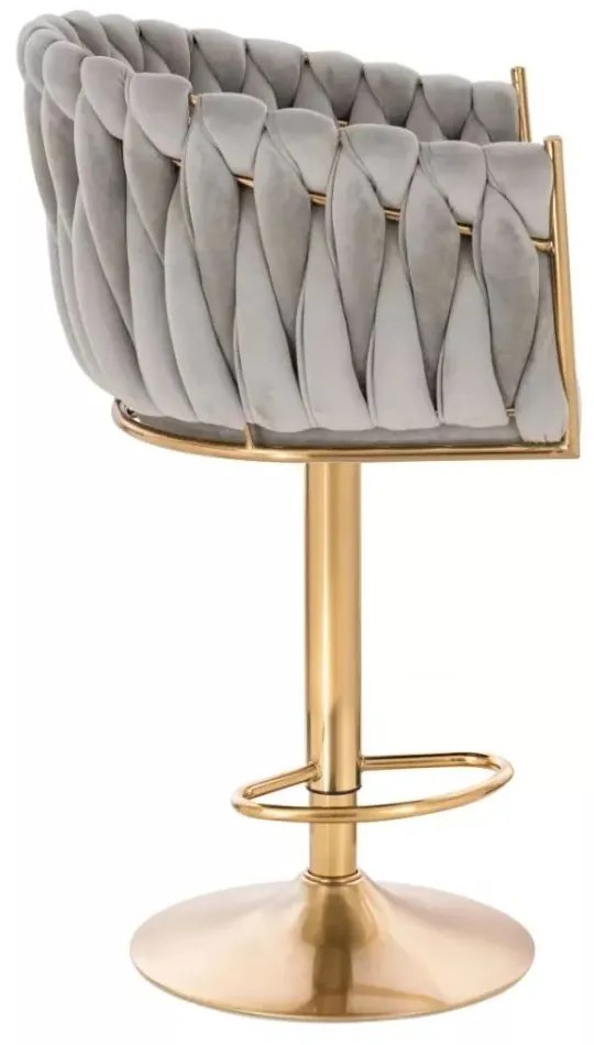 LuxuryForm DESIGN Barová stolička NORDEN VELUR na zlatom tanieri - svetlo šedá