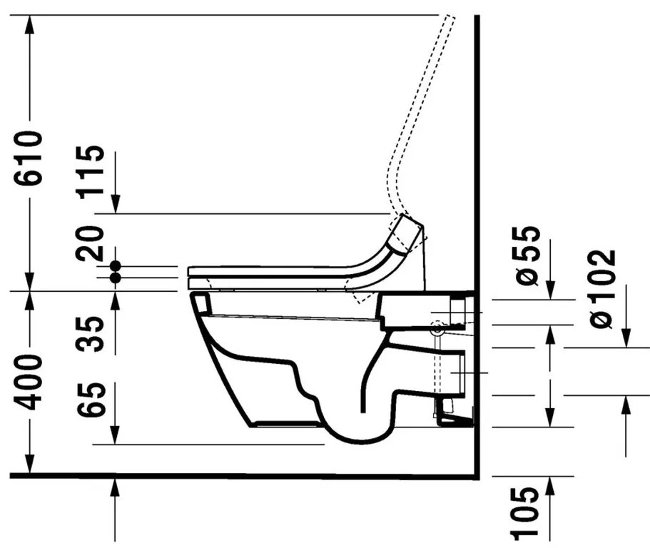 Duravit Starck 2 - závesné WC 37,5 x 62 cm, pre Sensowash sedátka, biele 2533590000