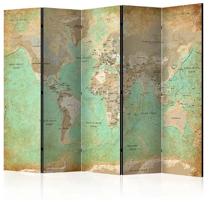 Paraván - Turquoise World Map [Room Dividers] Veľkosť: 225x172, Verzia: Akustický