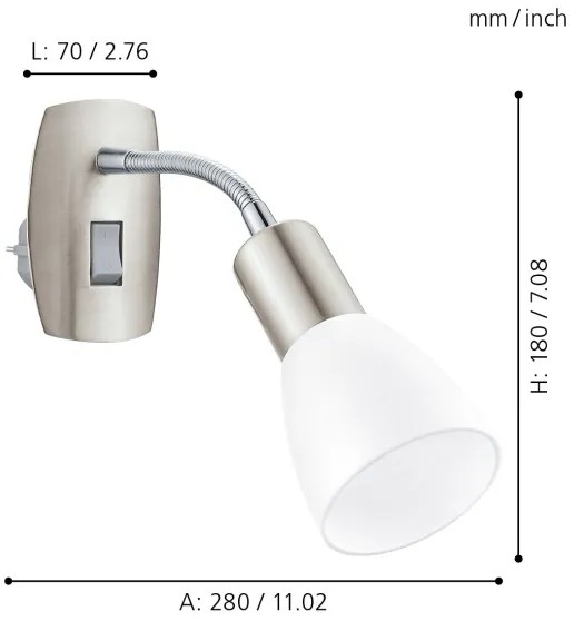 EGLO 92935 - Nástenná lampička do zásuvky DAKAR 3 1xE14/25W