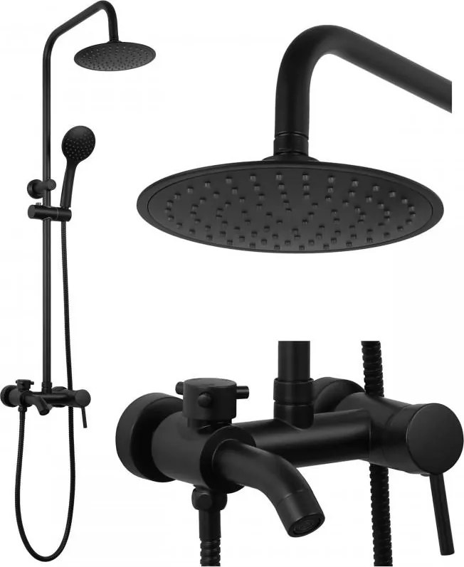 Erga Mutabi, sprchový set s batériou, hlavovou sprchou 20 × 20 cm a výtokom, čierna matná, ERG-YKA-BP.MUTABI-20-BLK