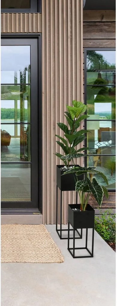 KOVOVÝ KVETINÁČ SO STOJANOM PLAIN SADA 2KS 58X19 CM+37X16 CM ČIERNA