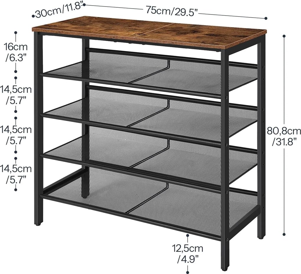 Botník Vasagle Melas 81 cm čierny/hnedý