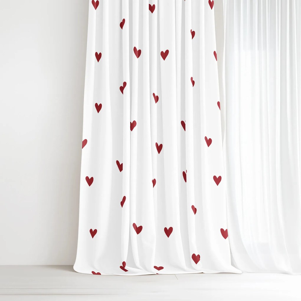 Goldea bavlnený záves - červené srdiečka na bielom 240x150 cm