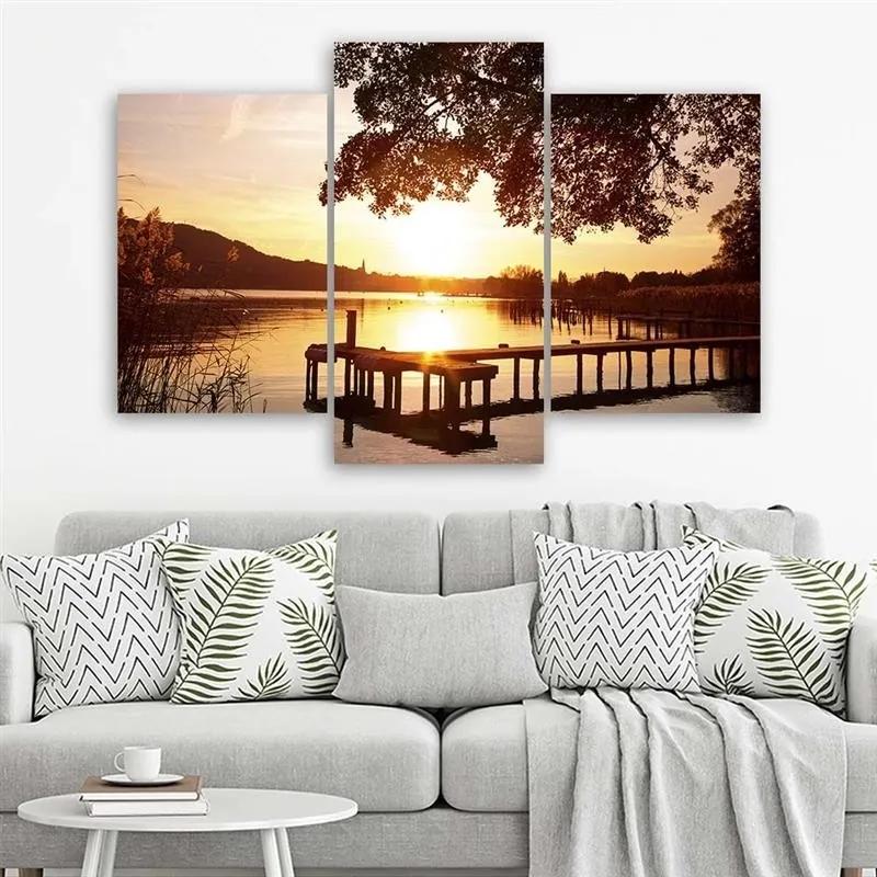 Obraz na plátně třídílný Jezero Sunset Lake - 60x40 cm