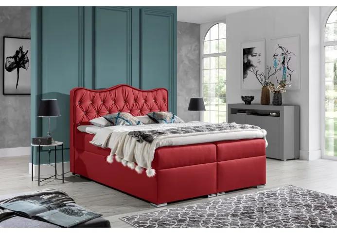 Kontinentálna posteľ 180x200 SULTÁN - červená ekokoža + topper ZDARMA