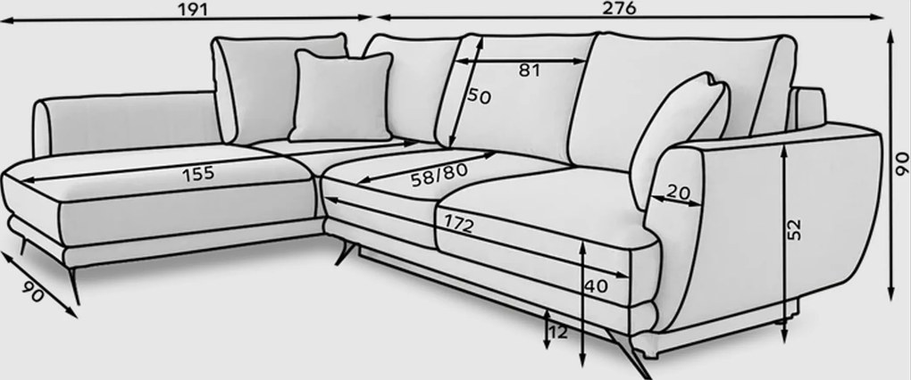 Rozkladacia rohová pohovka LARDE, petrolejová Varianta: Ľavý roh