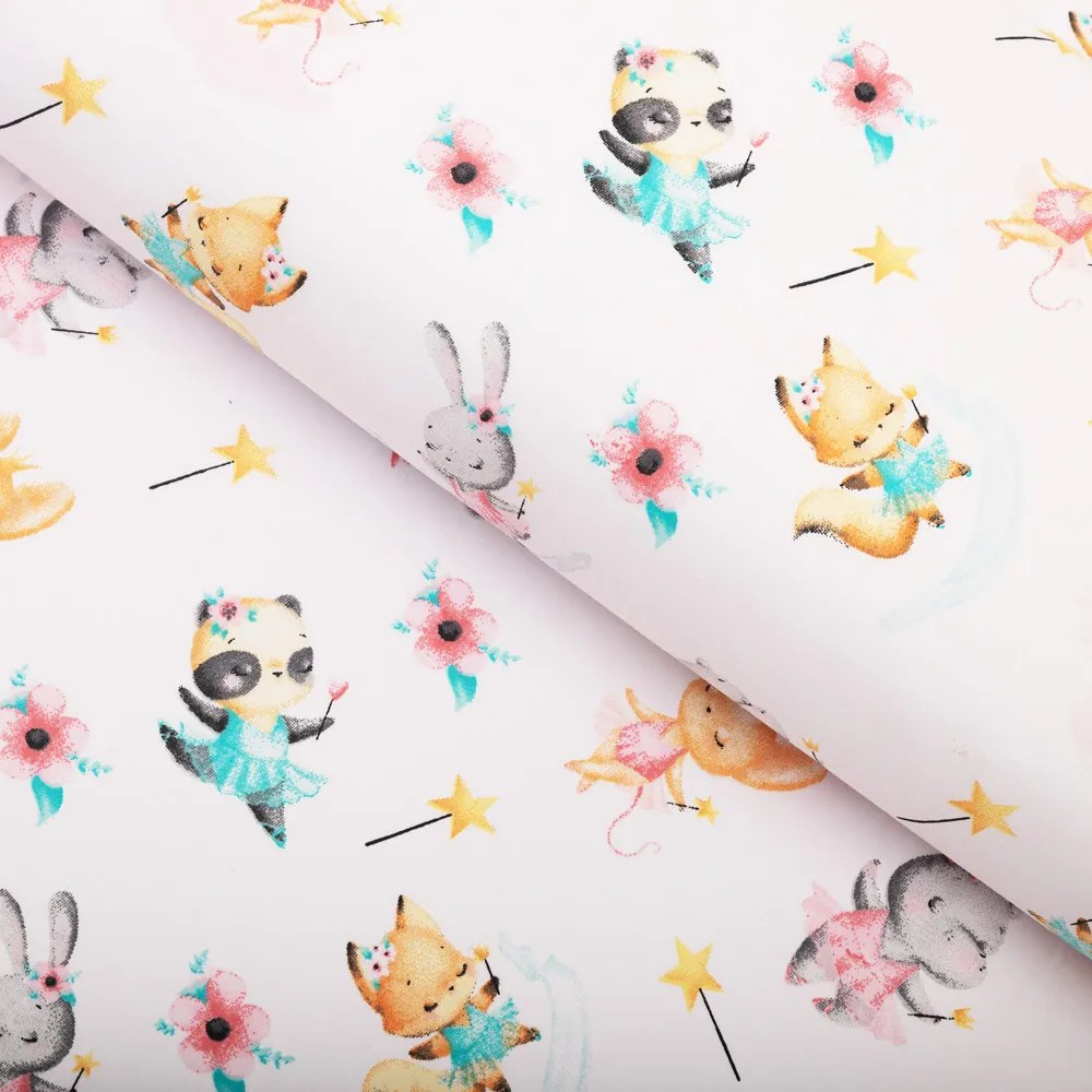 Biante Detský bavlnený behúň na stôl Sandra SA-671 Zvieratká baletky na bielom 20x120 cm