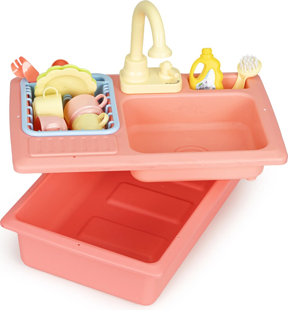 MULTISTORE Detský kuchynský drez s kohútikom a tečúcou vodou – 12-dielny set pre deti 3+