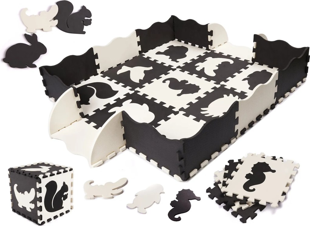 KIK Pymic Kontrast Panel Mat penová podložka puzzle 25 dielov 114 x 114 cm, čierna a ecru