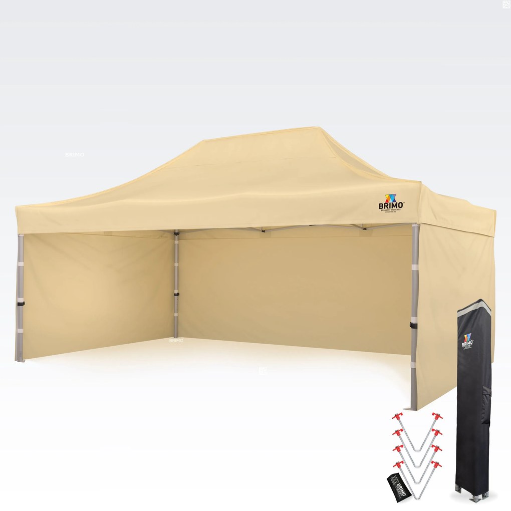 BRIMO Nožnicový párty stan PREMIUM ALU 4x6 m s 3 stenami béžový
