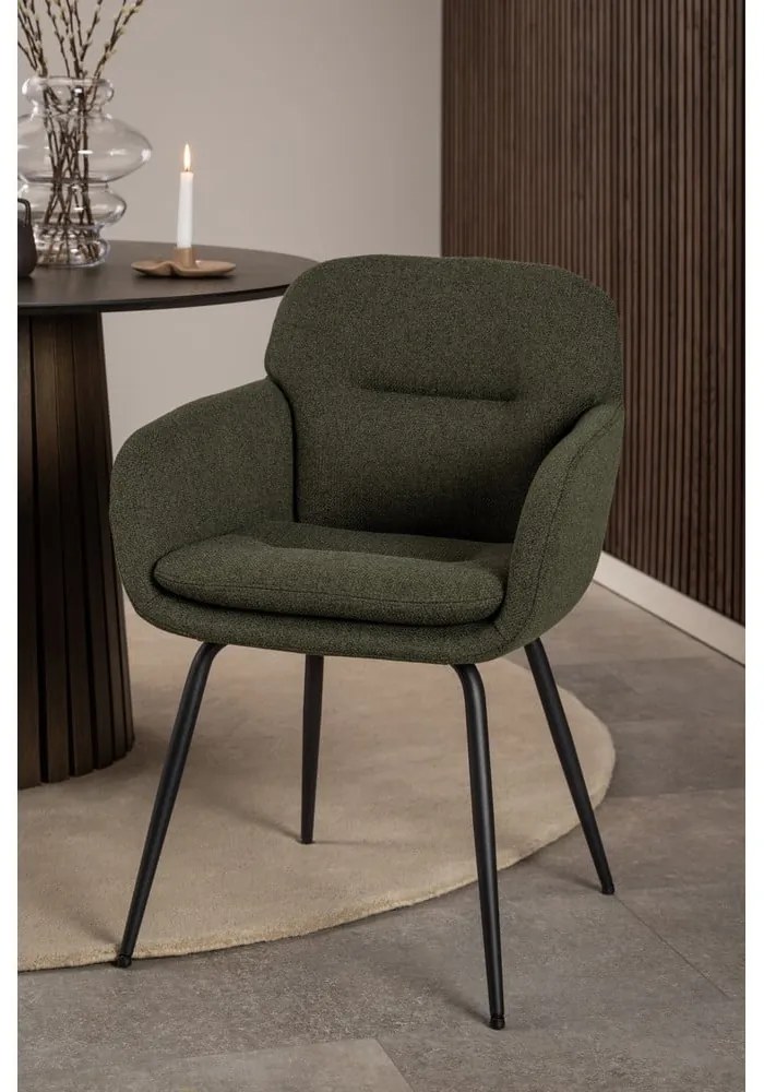 Khaki čalúnené jedálenské kreslo s podrúčkami Dora – Actona