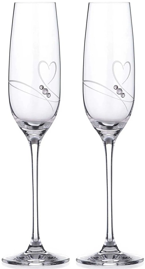Diamante poháre na šampanské Romance s kamienkami Swarovski 200ml 2KS