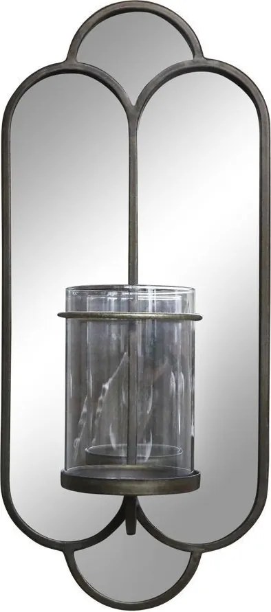 Mosadzné antik kovové nástenné zrkadlo so svietnikom Floa - 19*13*43 cm
