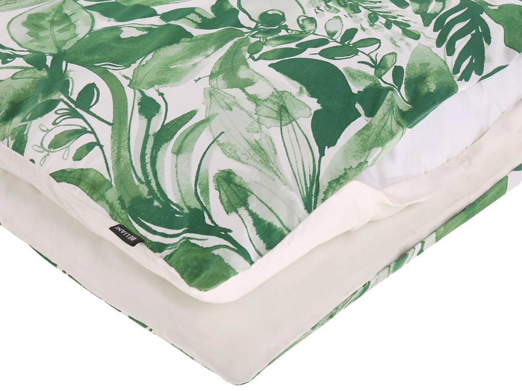 Posteľné obliečky z bavlneného saténu 135 x 200 cm zelená/biela GREENWOOD Beliani