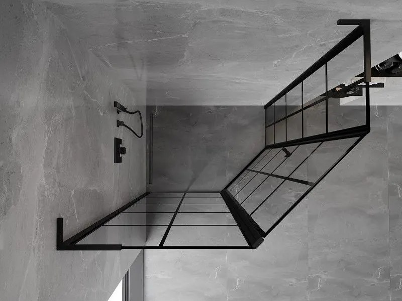 Mexen Mist L, päťuholníkový sprchový kút s krídlovými dverami, 100 x 90 cm, 8mm číre sklo, čierny profil, 8A8L-100-090-70-77-L