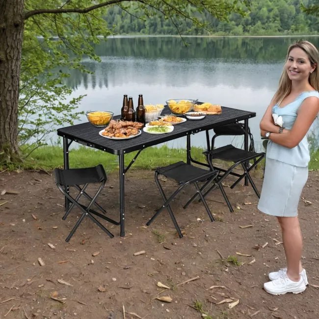 Turistický stolík so stoličkami TRIP 120x60 cm čierny