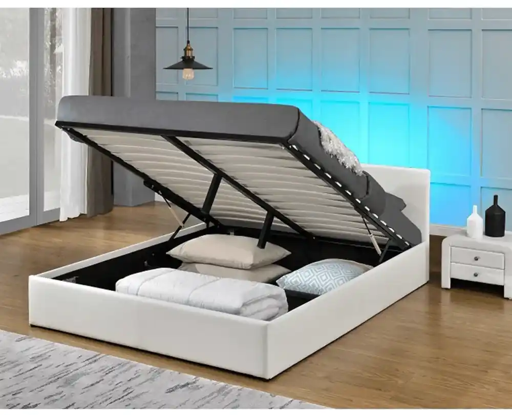 Tempo Kondela Manželská posteľ s RGB LED osvetlením, biela, 160x200, JADA  NEW | BIANO