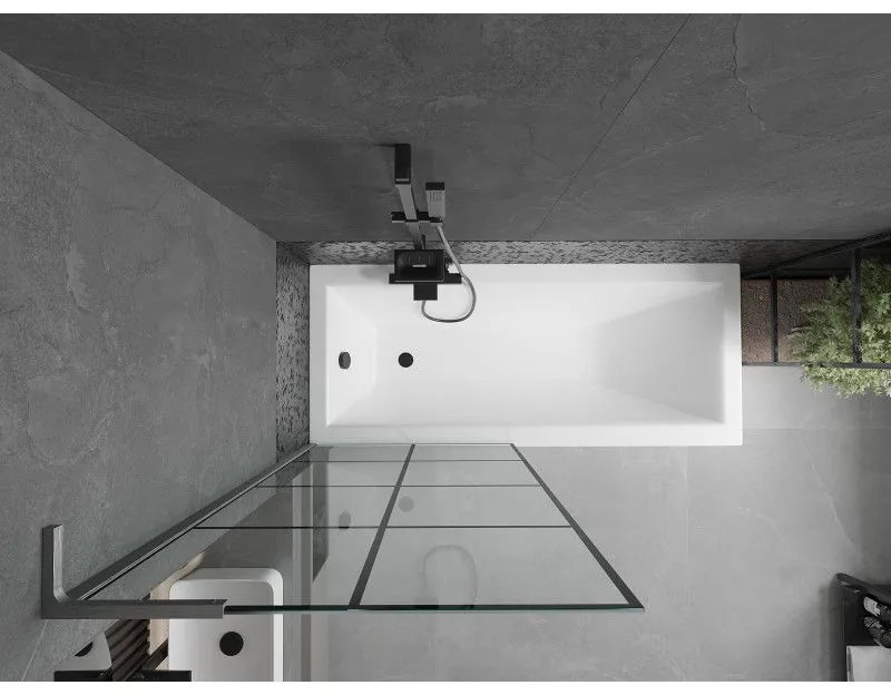 Mexen Next L, 1-krídlová vaňová zástena 80 x 150 cm, 6mm číre sklo-čierny vzor, grafitový profil, 895-080-000-03-77-66