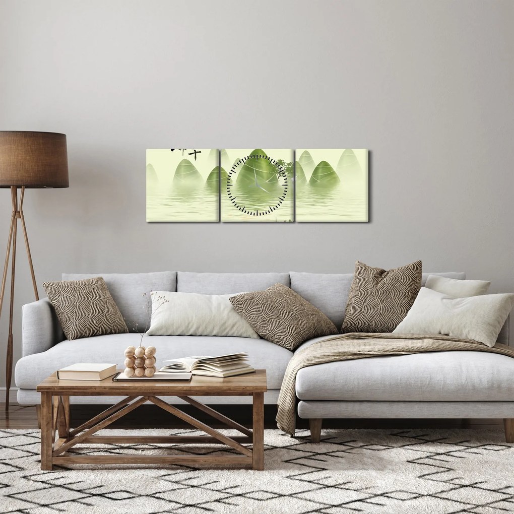 Obraz - Údolie zelených hôr (s hodinami) (90x30 cm)