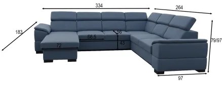 Rozkladacia sedacia súprava s univerzálnym rohom do U s úložným priestorom GRANADA modrá