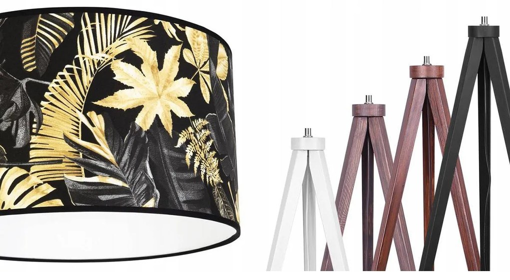 Podlahová lampa GOLD FLOWERS, 1x čierne textilné tienidlo s kvetinovým vzorom, (výber zo 4 farieb konštrukcie), (fi 35cm)