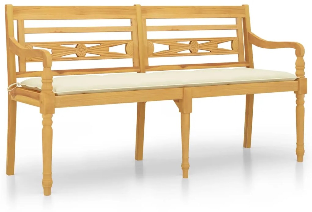 vidaXL Lavička Batavia s krémovou podložkou 150 cm tíkový masív