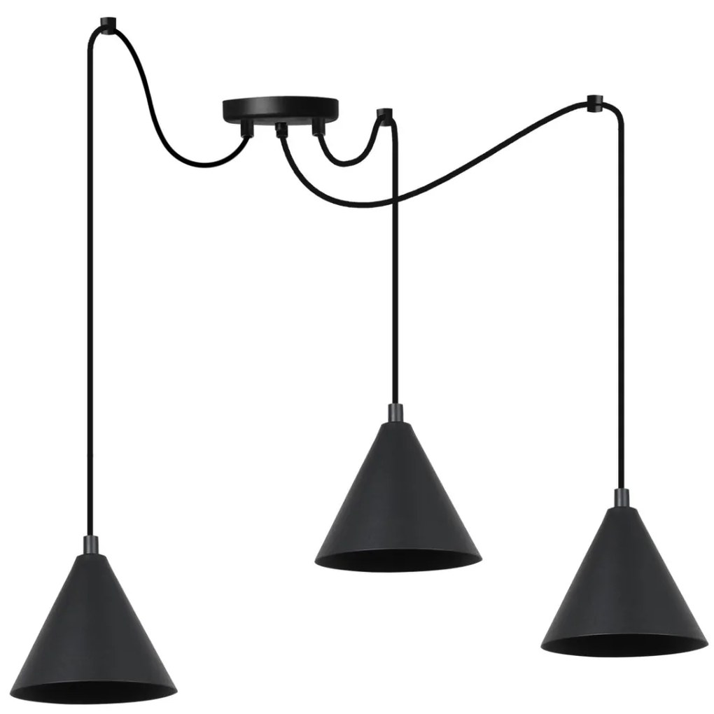 Závesné svietidlo Soho Spider, 3x čierne kovové tienidlo, (fi 14cm)