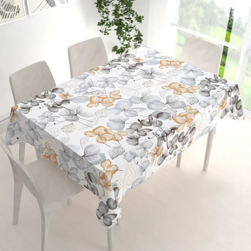 Biante Bavlnený obdĺžnikový obrus Sandra SA-367 Sivo-oranžové kvety na bielom 120x180 cm