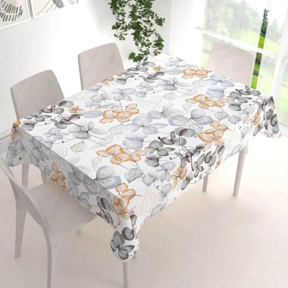 Biante Bavlnený obdĺžnikový obrus Sandra SA-367 Sivo-oranžové kvety na bielom 60x100 cm