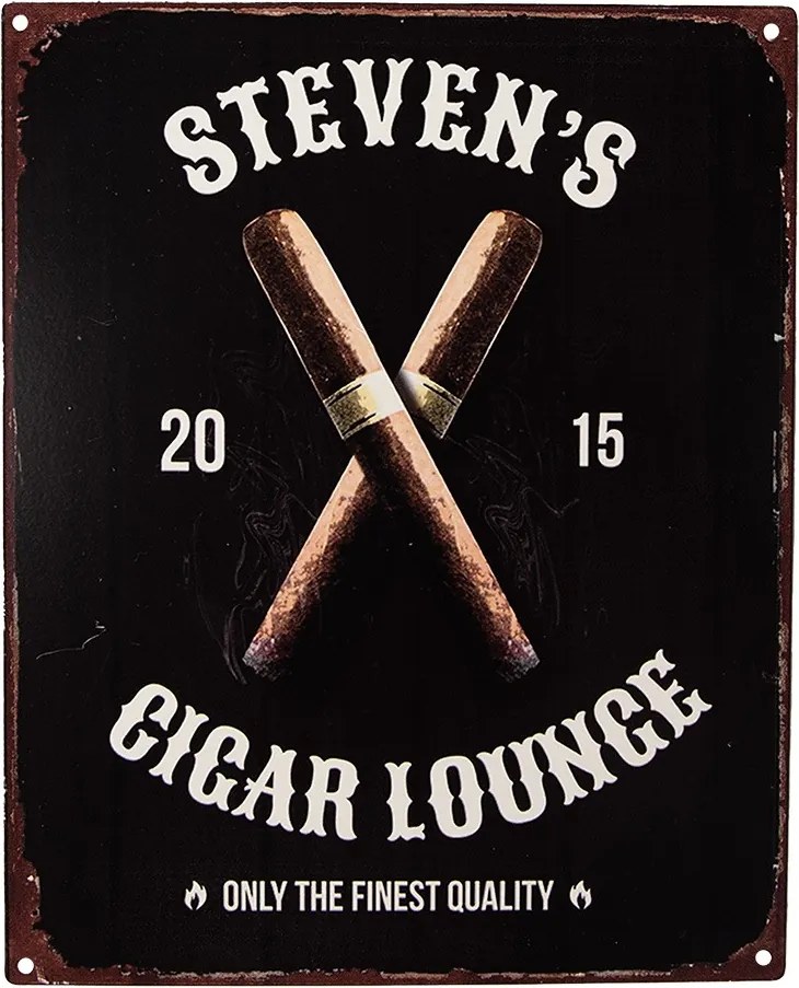 Čierna antik nástenná kovová ceduľa Cigar Lounge - 20*1*25 cm