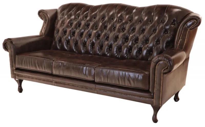 Pohovka trojmiestna Chesterfield Crown z pravej hovädzej kože Brown Brown