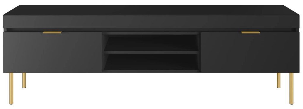 TV stolík Sentia 157 cm s 2 otvorenými policami - čierna / zlatá