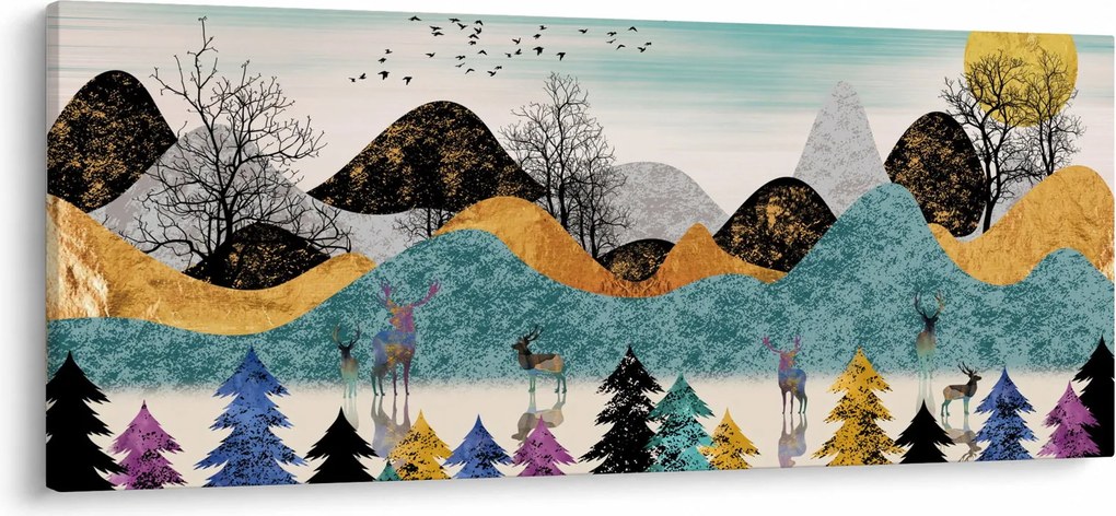 Grafický obraz s jeleňmi (120x50 cm)