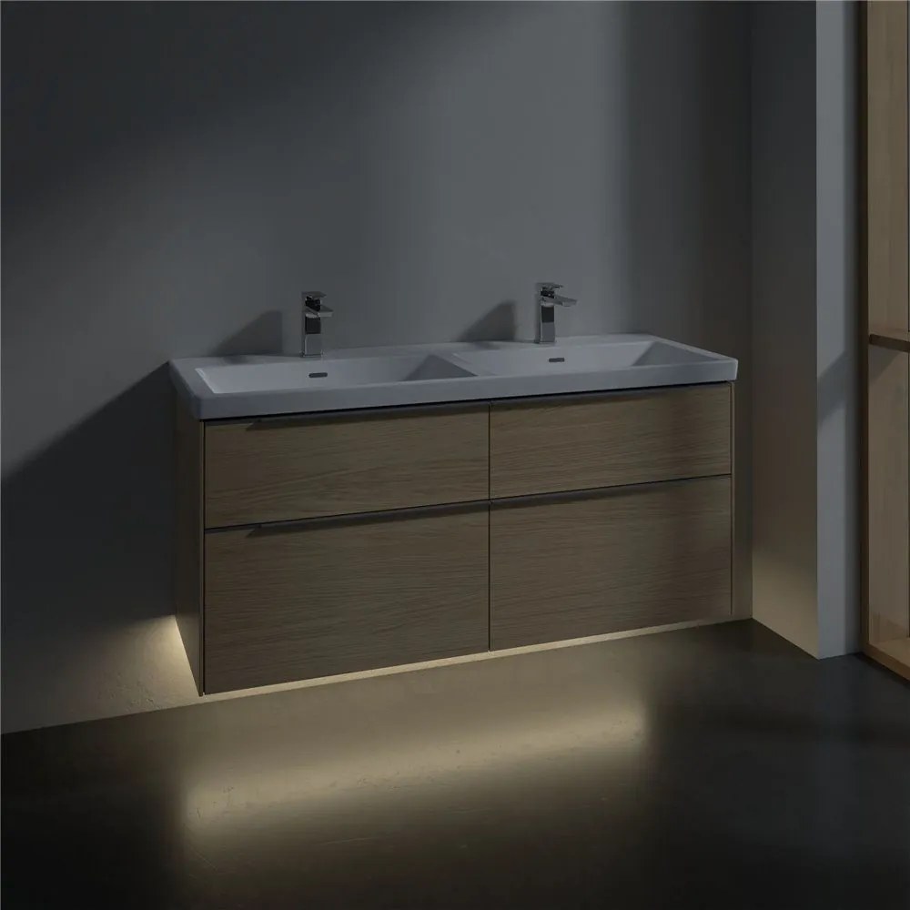 VILLEROY &amp; BOCH Subway 3.0 závesná skrinka pod dvojumývadlo, 4 zásuvky, s LED osvetlením, 1272 x 478 x 429 mm, Nordic Oak, C568L0VJ