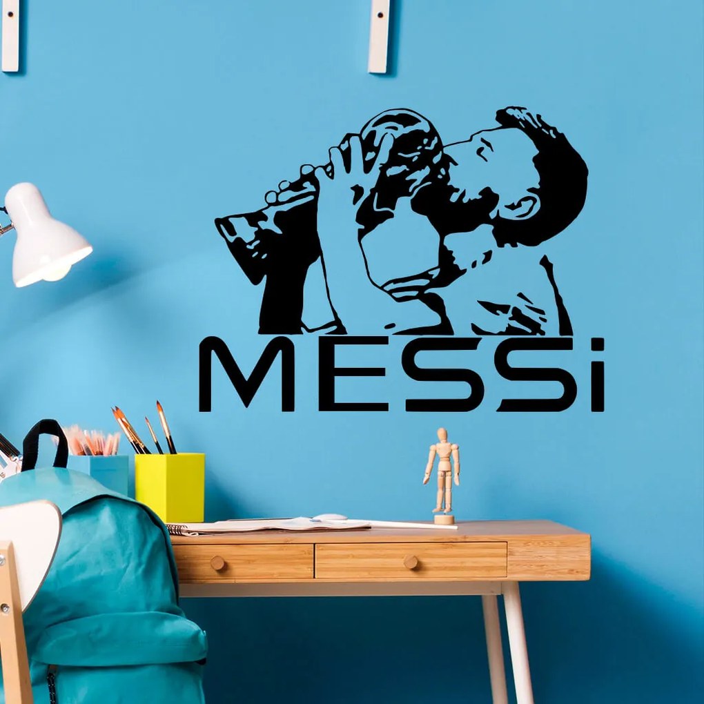 Veselá Stena Samolepka na stenu na stenu Lionel Messi pohár Farba: černá