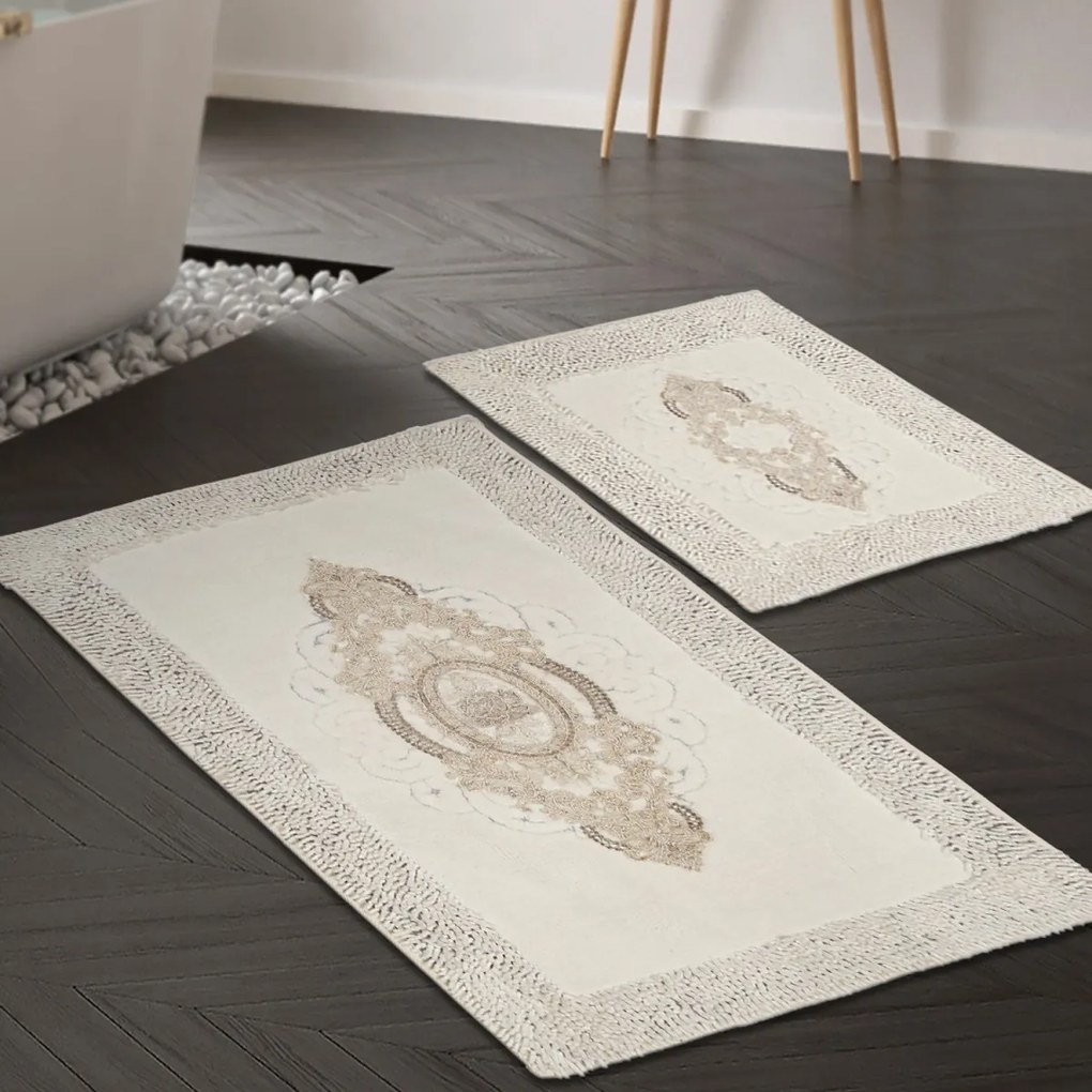 Súprava 2 kusov kúpeľňových predložiek krémová béžová