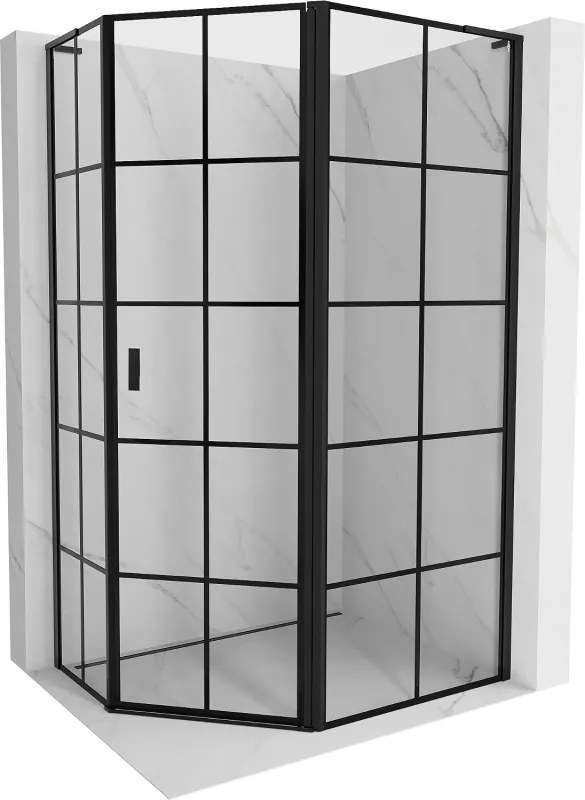 Mexen Mist L, päťuholníkový sprchový kút s krídlovými dverami, 90 x 80 cm, 8mm číre sklo, čierny profil, 8A8L-090-080-70-77-P