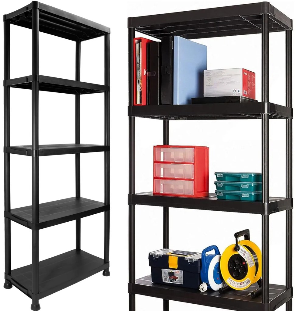 Dielenský plastový regál s 5 policami IRVING čierny